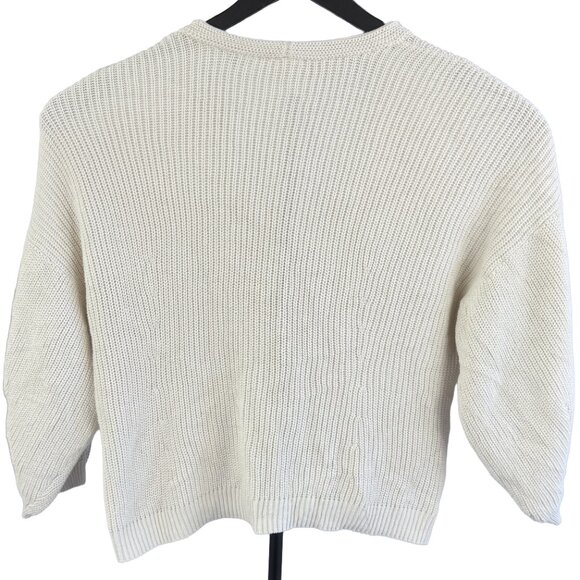 CABI Lightweight Cotton Crop Cardigan L – Cream Ribbed Knit Button‑Up Sweater - Picture 2 of 15